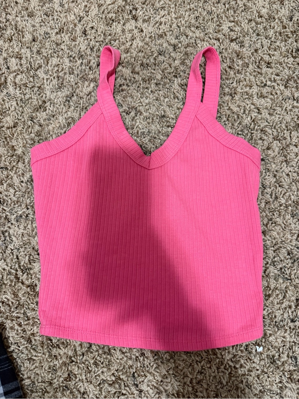 Tilly's Bright Pink Ribbed V-Neck Tank Top